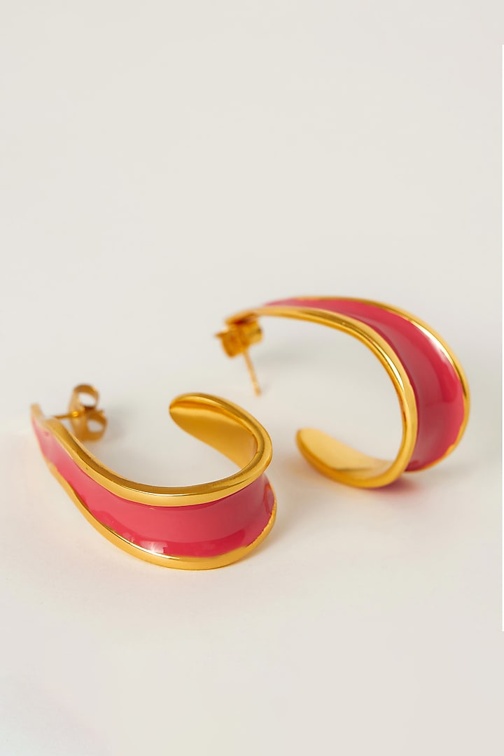 Gold Plated Red Enameled Hoop Earrings by Voyce Jewellery at Pernia's Pop Up Shop