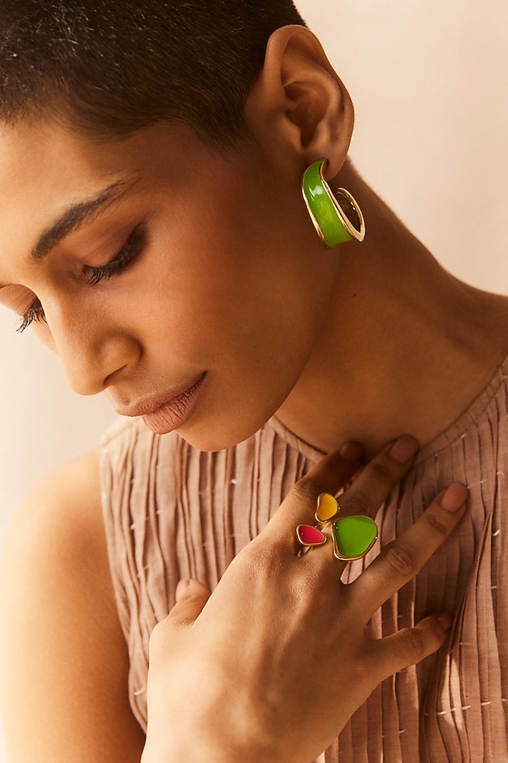 Gold Plated Green Enameled Hoop Earrings by Voyce Jewellery at Pernia's Pop Up Shop