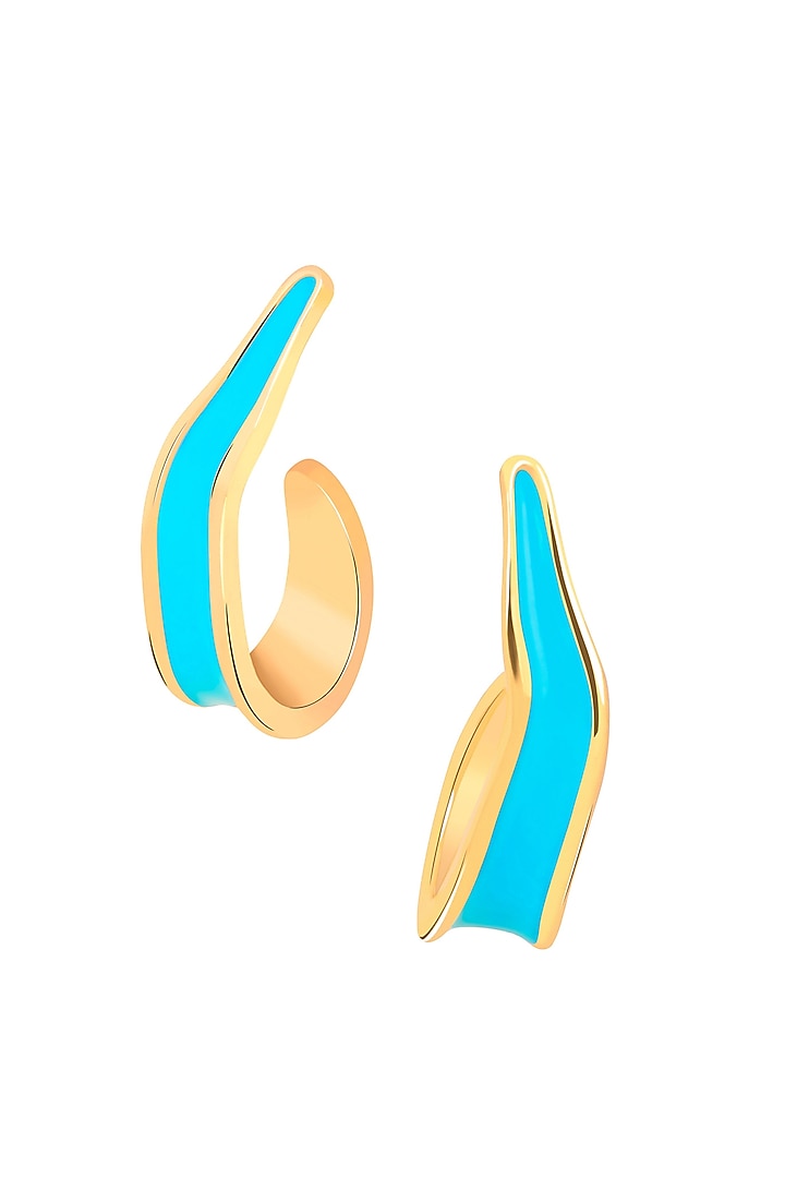 Gold Plated Sky Blue Enameled Hoop Earrings by Voyce Jewellery at Pernia's Pop Up Shop