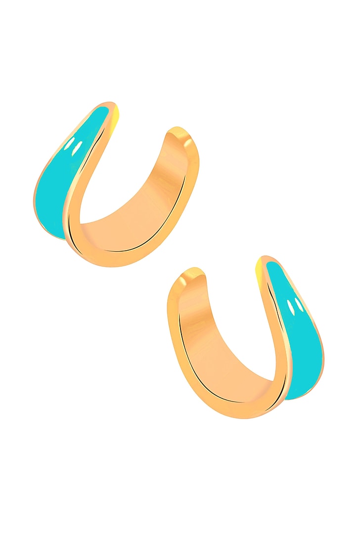 Gold Plated Sky Blue Enameled Hoop Earrings by Voyce Jewellery at Pernia's Pop Up Shop