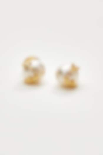 Gold Finish Swarovski Pearl Stud Earrings by Voyce Jewellery at Pernia's Pop Up Shop