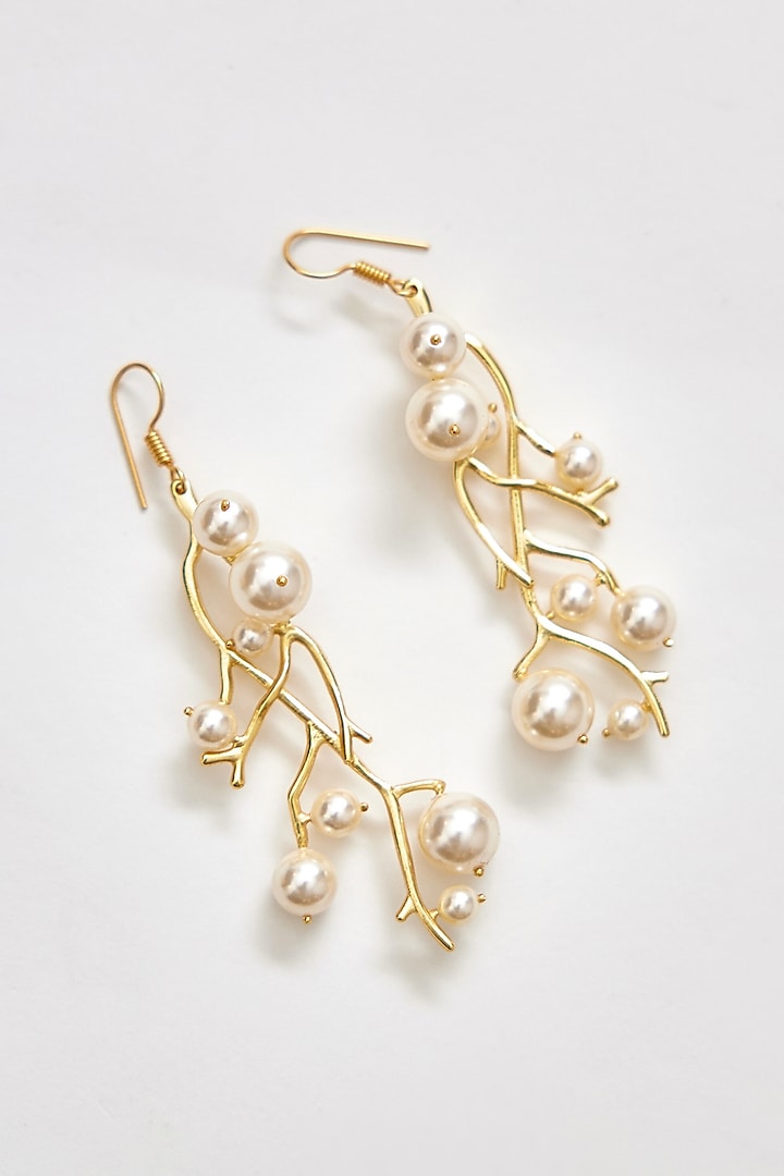 Gold Finish Swarovski Pearl Dangler Earrings by Voyce Jewellery at Pernia's Pop Up Shop