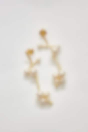 Gold Finish Swarovski Pearl Dangler Earrings by Voyce Jewellery at Pernia's Pop Up Shop