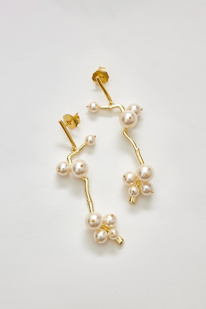 Gold Finish Swarovski Pearl Dangler Earrings by Voyce Jewellery at Pernia's Pop Up Shop