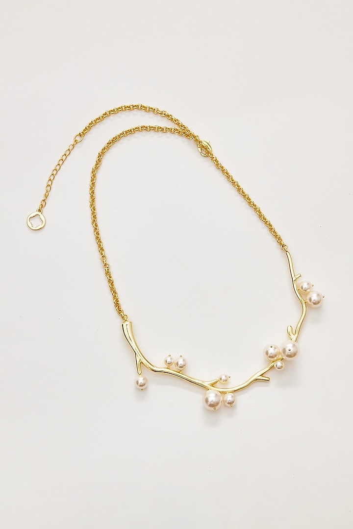 Gold Finish Swarovski Pearl Necklace by Voyce Jewellery at Pernia's Pop Up Shop