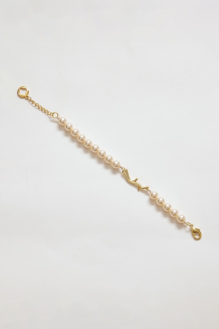 Gold Finish Swarovski Pearl Bracelet by Voyce Jewellery at Pernia's Pop Up Shop