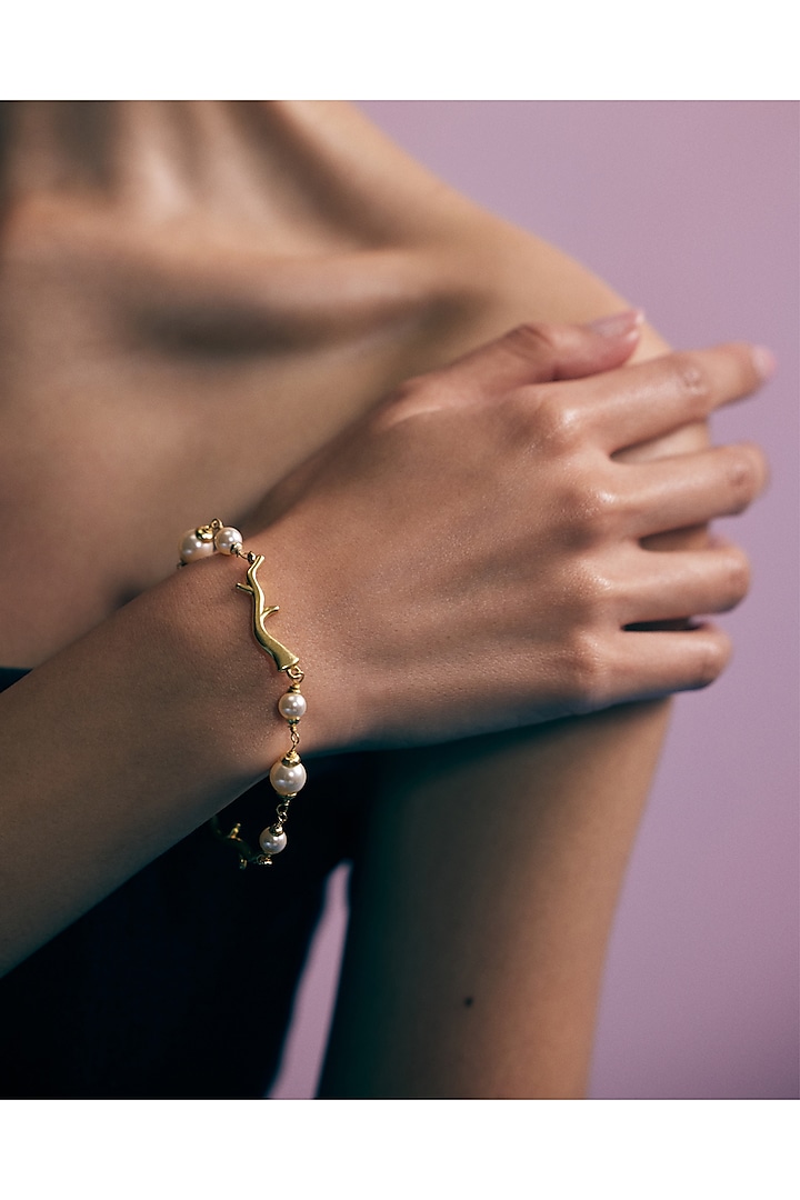 Gold Finish Swarovski Pearl Bracelet by Voyce Jewellery at Pernia's Pop Up Shop