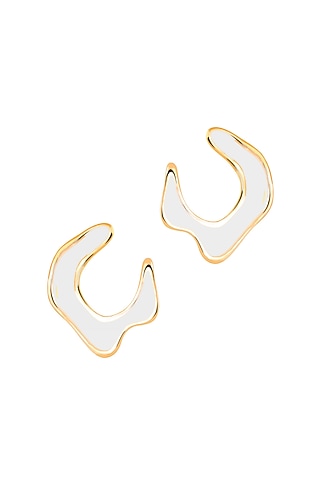 Gold Plated White Enameled Stud Earrings by Voyce Jewellery