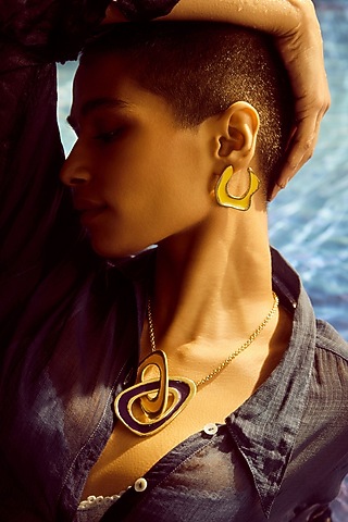 Gold Plated Yellow Enameled Stud Earrings by Voyce Jewellery