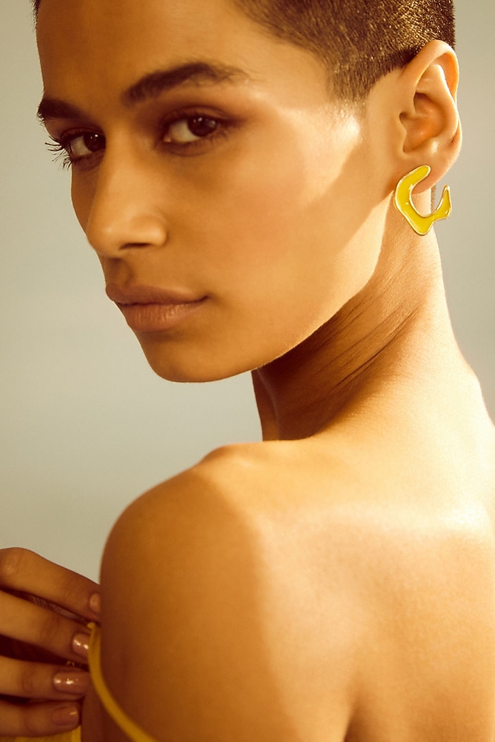 Gold Plated Yellow Enameled Stud Earrings by Voyce Jewellery at Pernia's Pop Up Shop