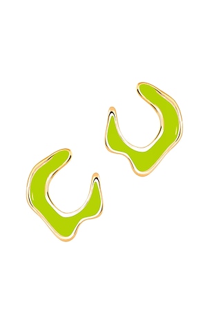 Gold Plated Green Enameled Stud Earrings by Voyce Jewellery