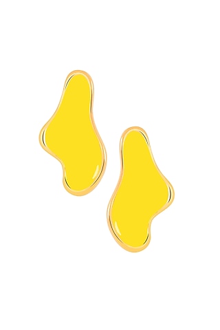 Gold Plated Yellow Enameled Stud Earrings by Voyce Jewellery