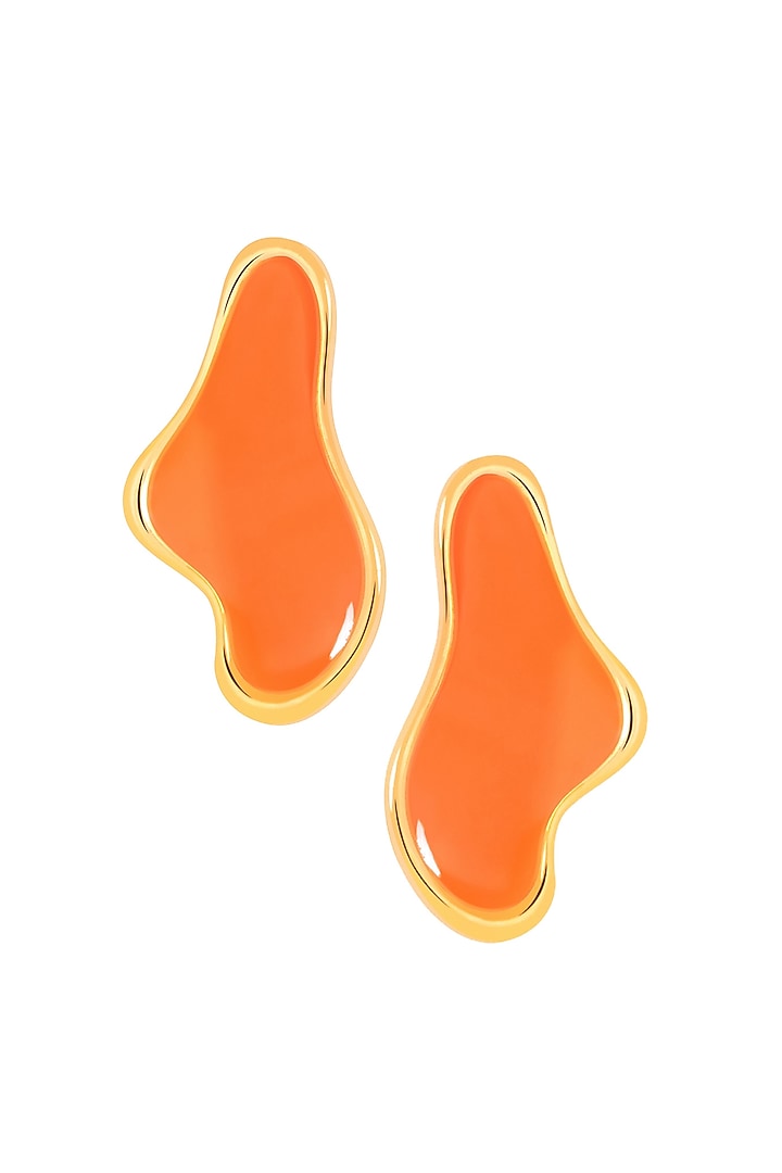 Gold Plated Orange Enameled Stud Earrings by Voyce Jewellery at Pernia's Pop Up Shop