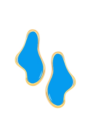Gold Plated Sky Blue Enameled Stud Earrings by Voyce Jewellery