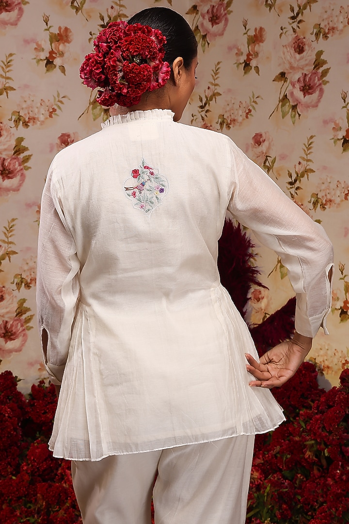 Ivory Chanderi Silk Embroidered Pant Set by Vrinda by Pundrik Dubey at Pernia's Pop Up Shop