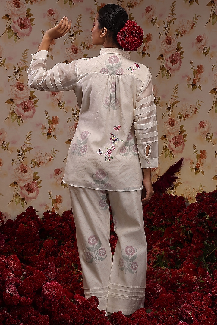 Ivory Chanderi Silk Embroidered Pant Set by Vrinda by Pundrik Dubey at Pernia's Pop Up Shop
