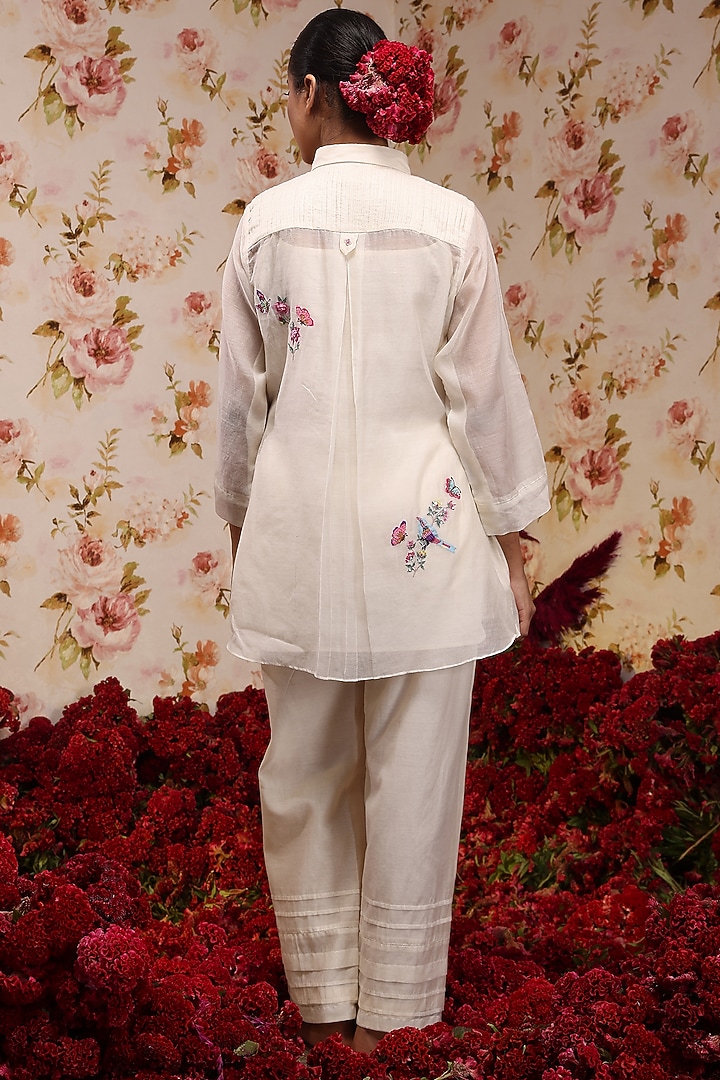 Ivory Chanderi Silk Embroidered Pant Set by Vrinda by Pundrik Dubey at Pernia's Pop Up Shop
