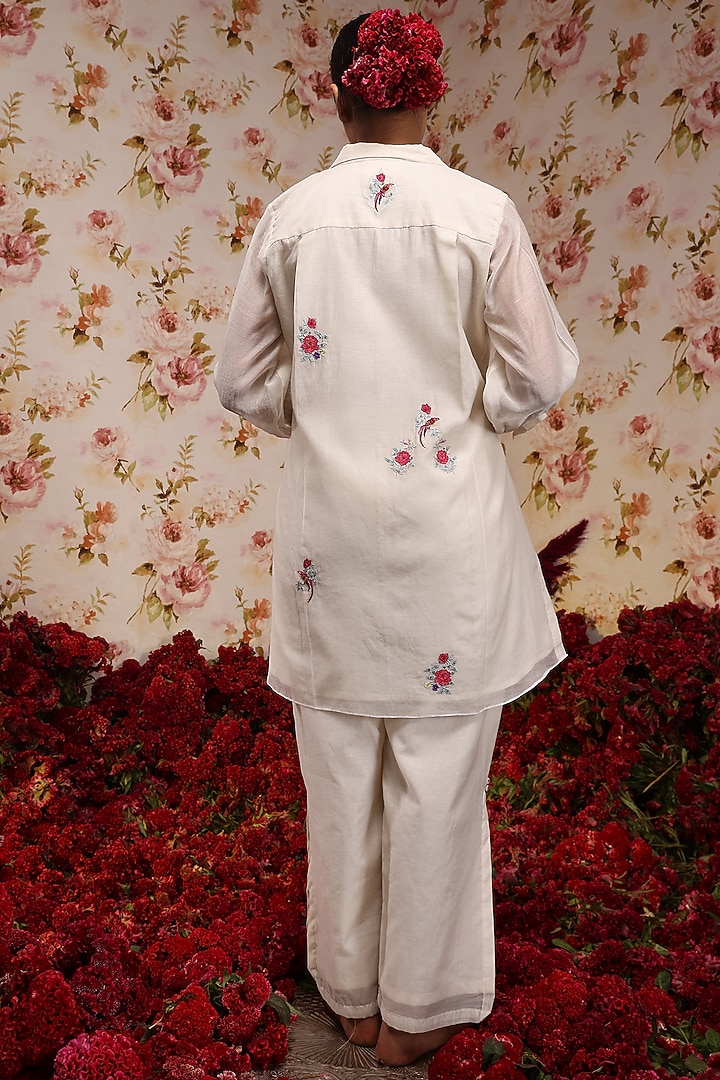 Ivory Chanderi Silk Embroidered Pant Set by Vrinda by Pundrik Dubey at Pernia's Pop Up Shop