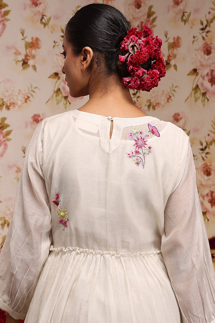 Ivory Chanderi Silk Embroidered Jacket Set by Vrinda by Pundrik Dubey at Pernia's Pop Up Shop