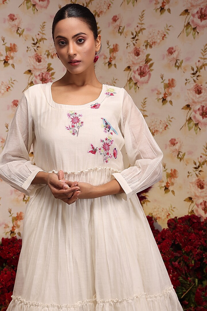 Ivory Chanderi Silk Embroidered Jacket Set by Vrinda by Pundrik Dubey at Pernia's Pop Up Shop