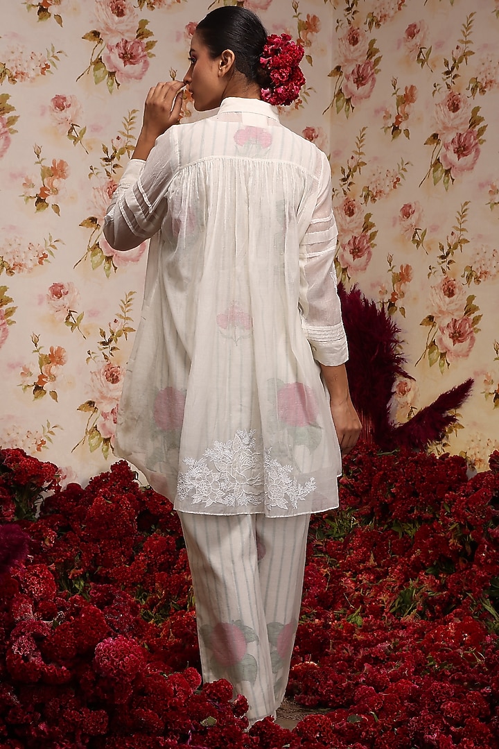 Ivory Chanderi Silk Embroidered Co-Ord Set by Vrinda by Pundrik Dubey at Pernia's Pop Up Shop