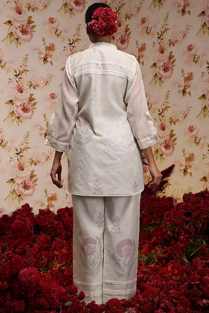 Ivory Chanderi Silk Embroidered Pant Set by Vrinda by Pundrik Dubey at Pernia's Pop Up Shop