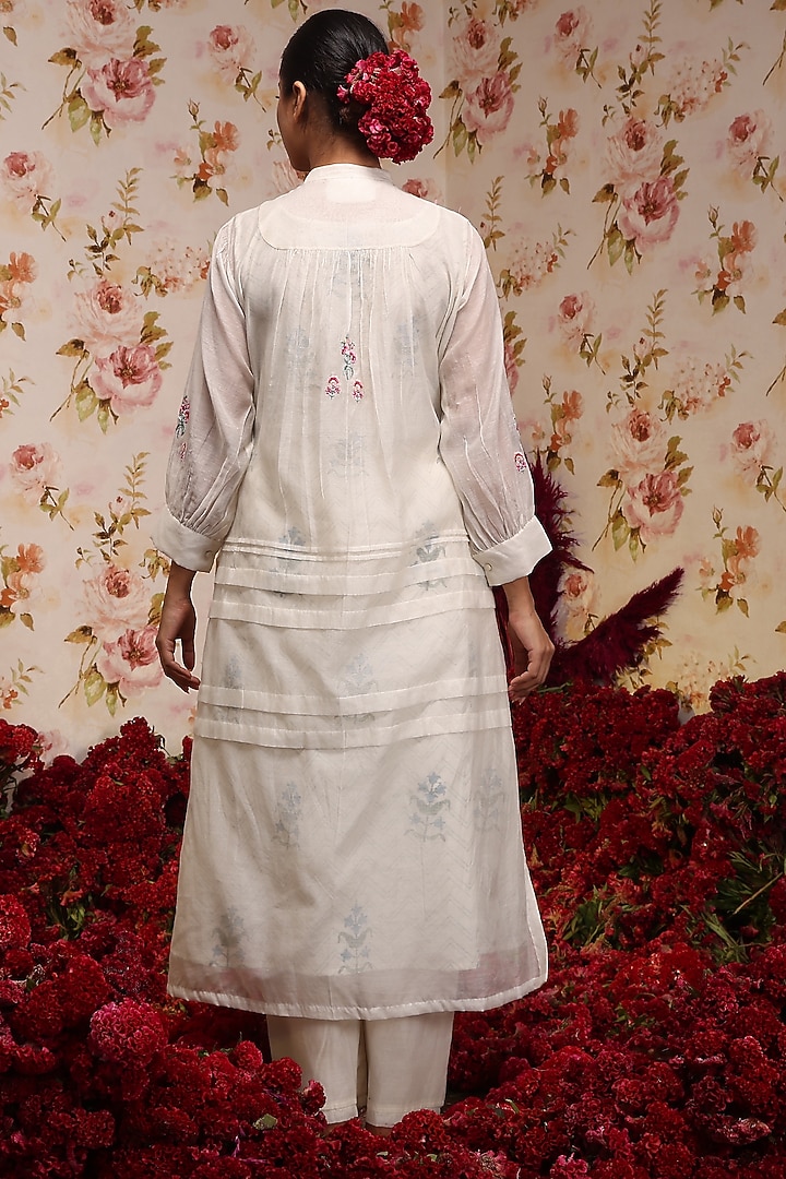 Ivory Chanderi Silk Embroidered Tunic Set by Vrinda by Pundrik Dubey at Pernia's Pop Up Shop