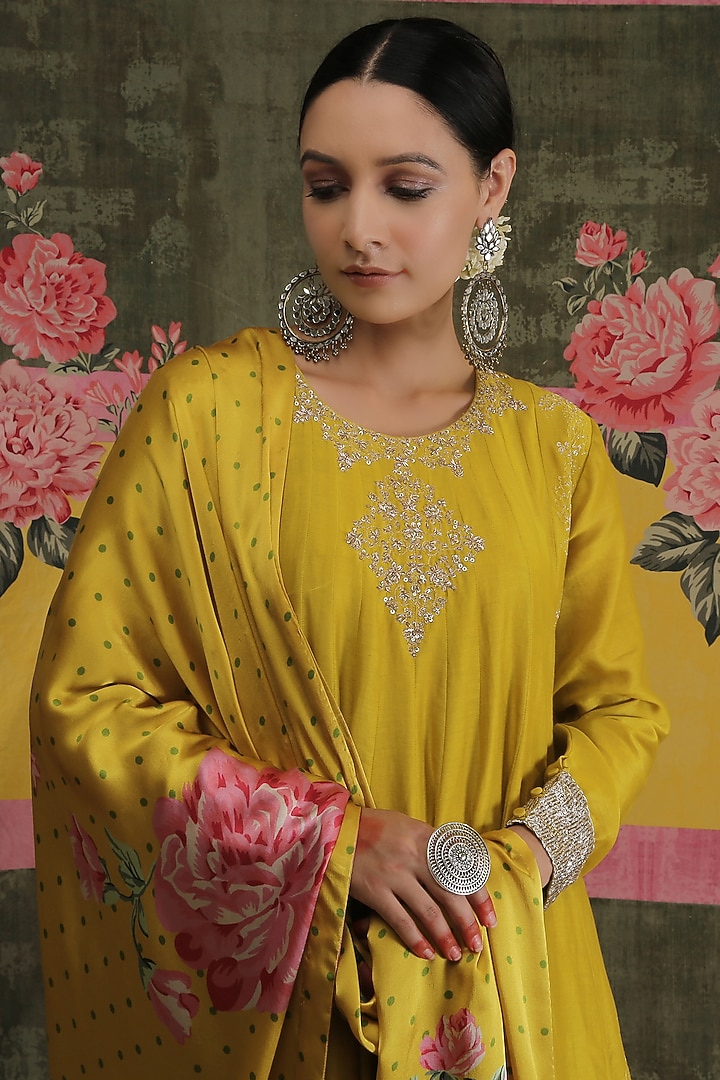 Mustard Zardosi Hand Embroidered Party Wear Anarkali Set by Vrinda by Pundrik Dubey at Pernia's Pop Up Shop