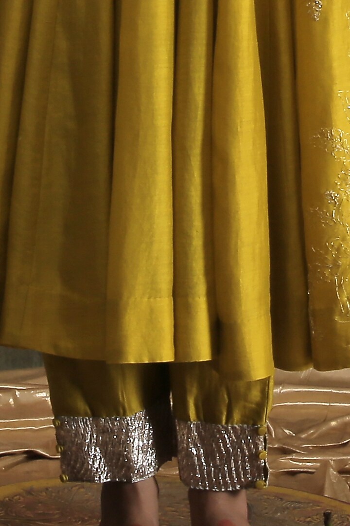 Mustard Zardosi Hand Embroidered Party Wear Anarkali Set by Vrinda by Pundrik Dubey at Pernia's Pop Up Shop