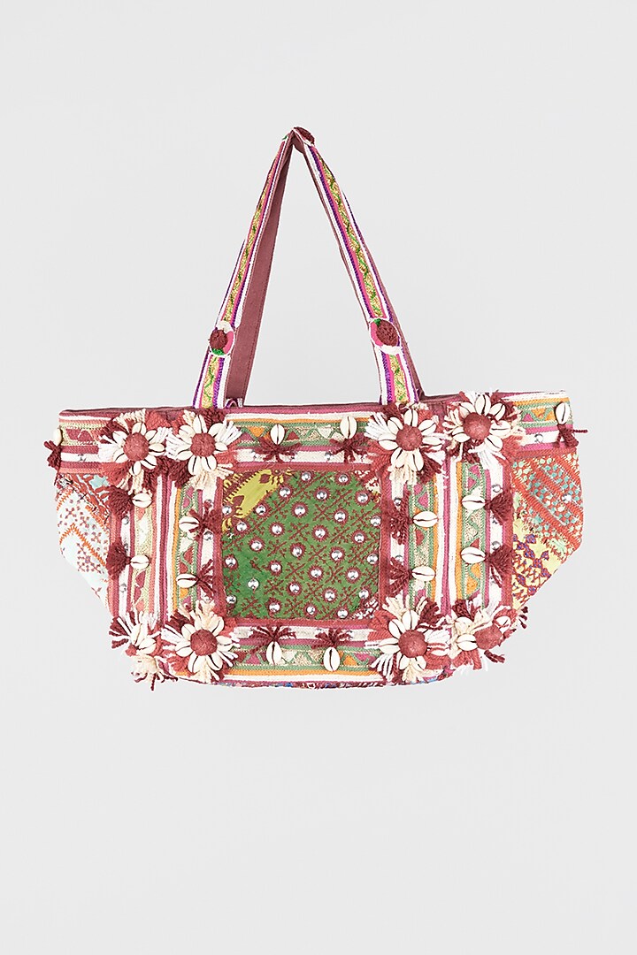 Cadmium Red Hand Embroidered Tote Bag by Vipul Shah Bags at Pernia's Pop Up Shop