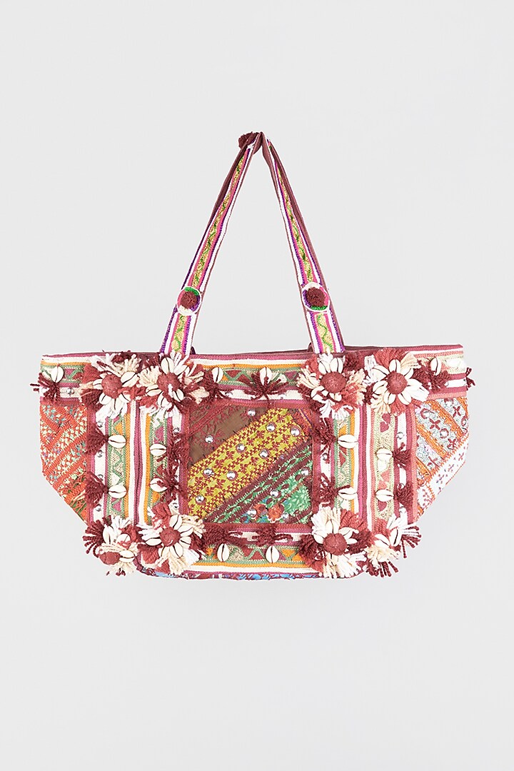 Cadmium Red Hand Embroidered Tote Bag by Vipul Shah Bags at Pernia's Pop Up Shop