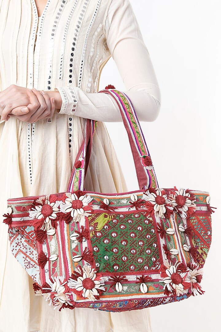 Cadmium Red Hand Embroidered Tote Bag by Vipul Shah Bags at Pernia's Pop Up Shop