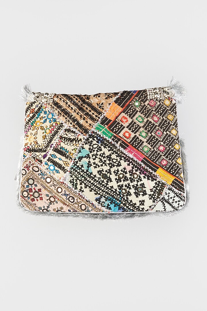 Silver Hand Embroidered Sling Bag by Vipul Shah Bags at Pernia's Pop Up Shop
