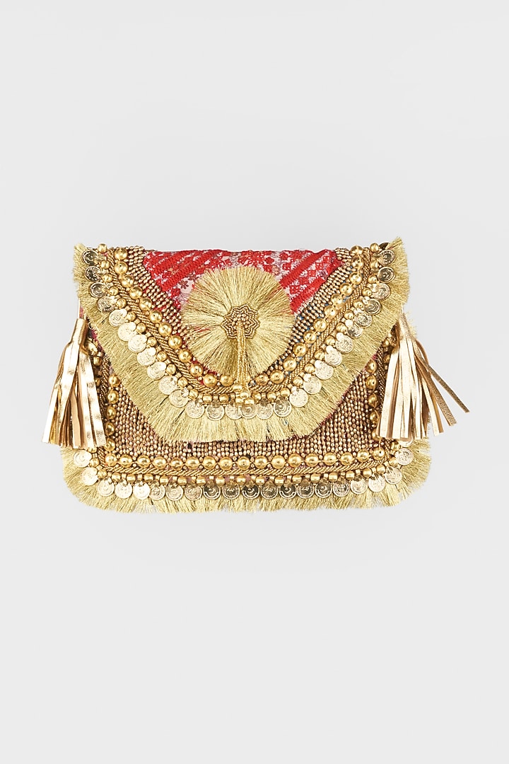 Gold Hand Embroidered Sling Bag by Vipul Shah Bags at Pernia's Pop Up Shop