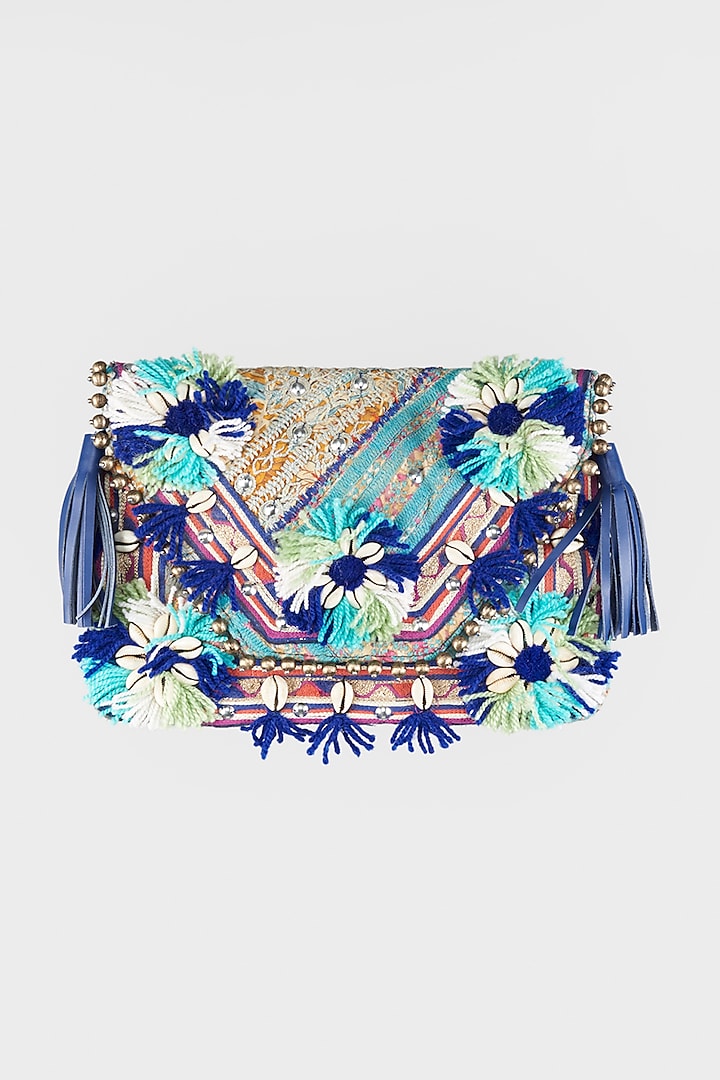 Sky Blue Hand Embroidered Sling Bag by Vipul Shah Bags