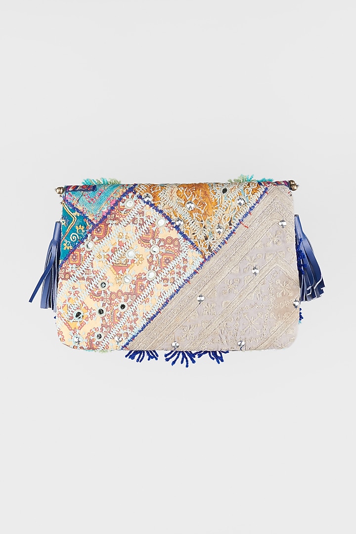 Sky Blue Hand Embroidered Sling Bag by Vipul Shah Bags at Pernia's Pop Up Shop