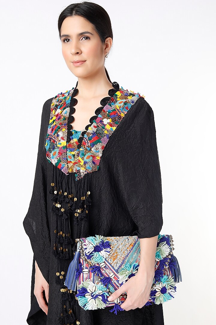 Sky Blue Hand Embroidered Sling Bag by Vipul Shah Bags at Pernia's Pop Up Shop