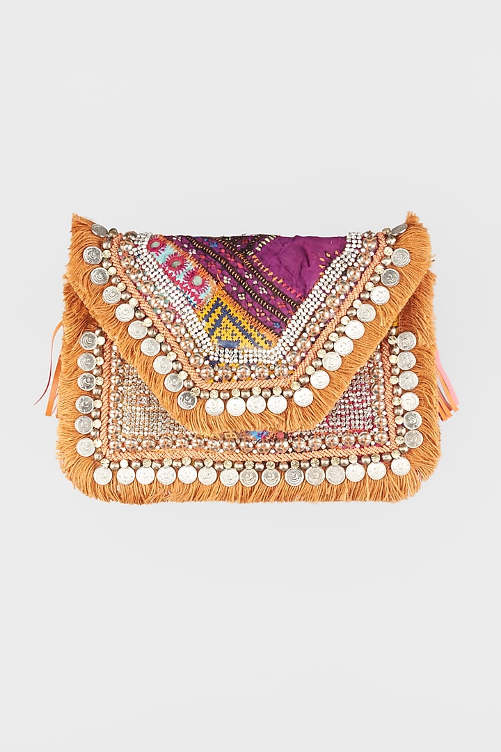 Bright Orange Hand Embroidered Sling Bag by Vipul Shah Bags at Pernia's Pop Up Shop