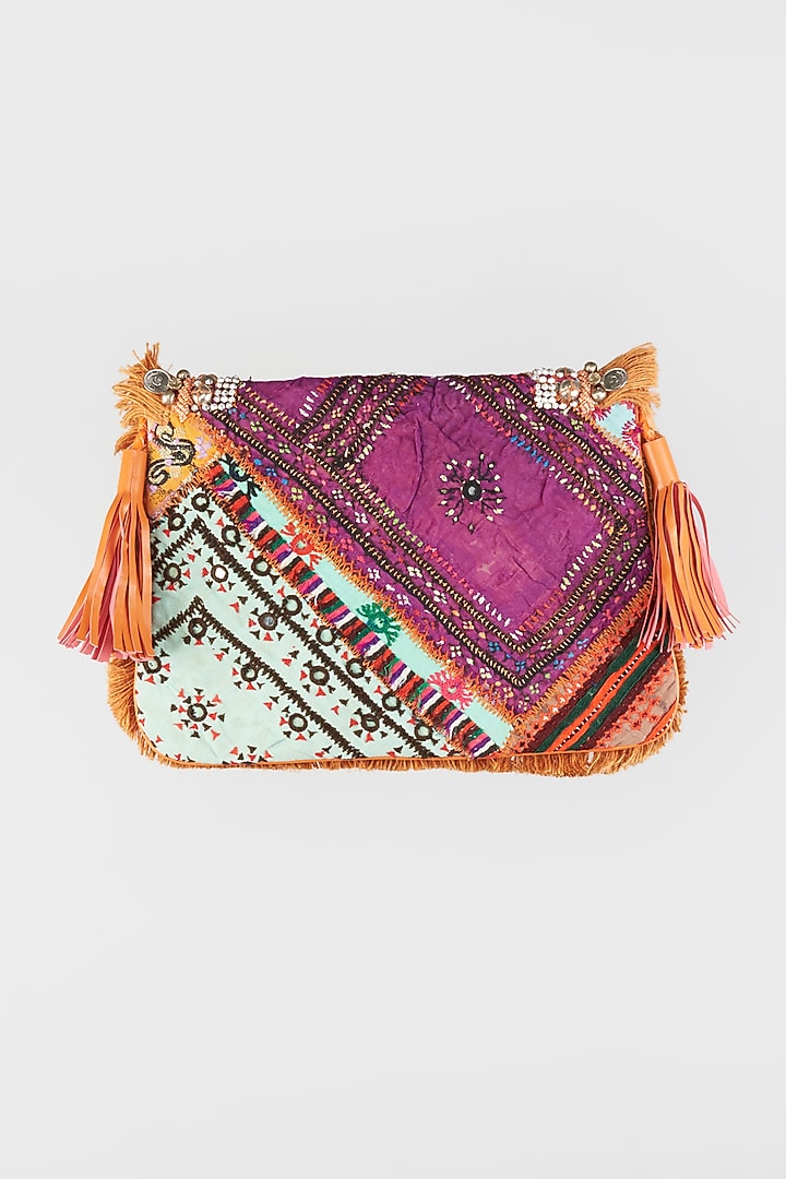Bright Orange Hand Embroidered Sling Bag by Vipul Shah Bags at Pernia's Pop Up Shop