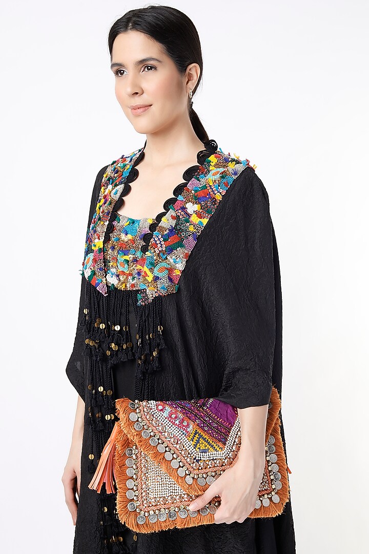 Bright Orange Hand Embroidered Sling Bag by Vipul Shah Bags at Pernia's Pop Up Shop