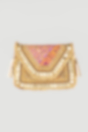 Golden Hand Embroidered Sling Bag by Vipul Shah Bags at Pernia's Pop Up Shop