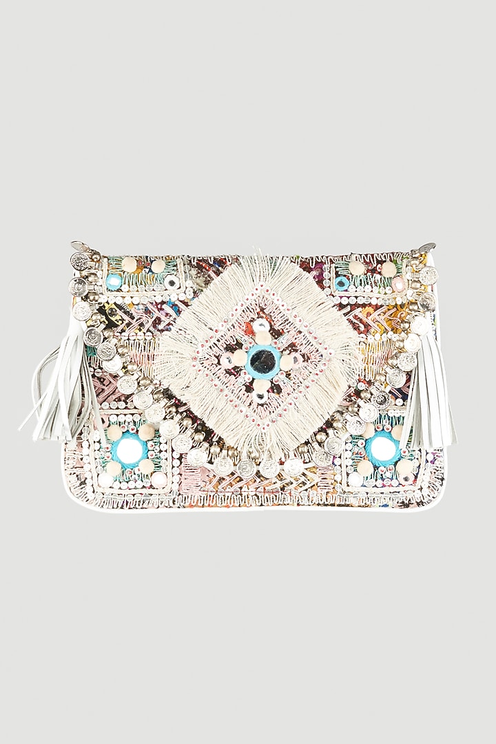 Silver Embroidered Sling Bag by Vipul Shah Bags at Pernia's Pop Up Shop