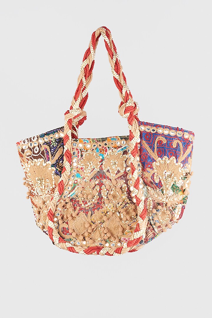 Multi-Colored Hand Embroidered Tote Bag by Vipul Shah Bags at Pernia's Pop Up Shop