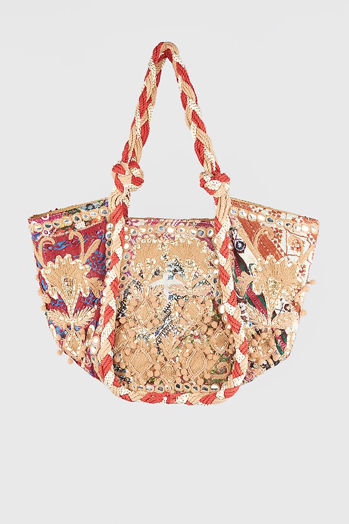 Multi-Colored Hand Embroidered Tote Bag by Vipul Shah Bags at Pernia's Pop Up Shop