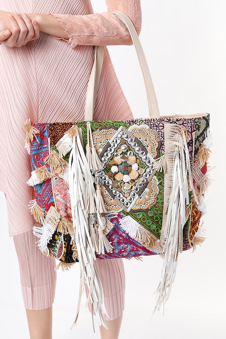 Multi-Colored Embroidered Tote Bag by Vipul Shah Bags at Pernia's Pop Up Shop