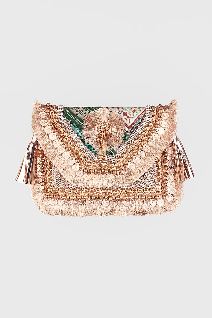 Rust-Brown Hand Embroidered Sling Bag by Vipul Shah Bags