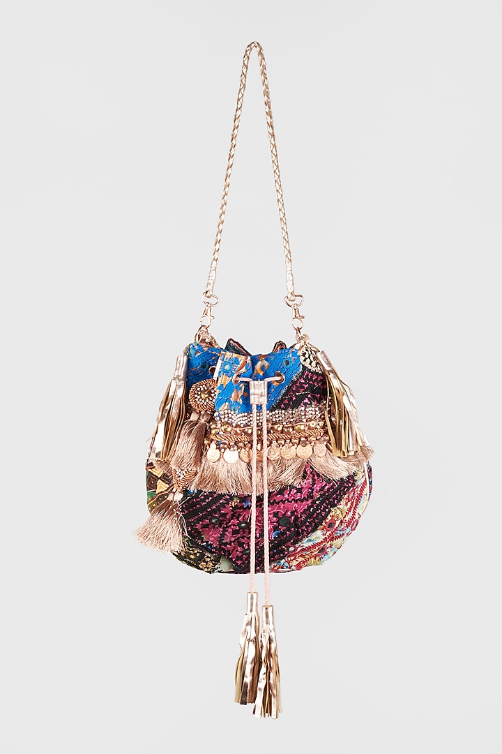 Multi-Colored Hand Embroidered Potli by Vipul Shah Bags