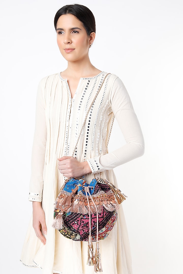 Multi-Colored Hand Embroidered Potli by Vipul Shah Bags at Pernia's Pop Up Shop