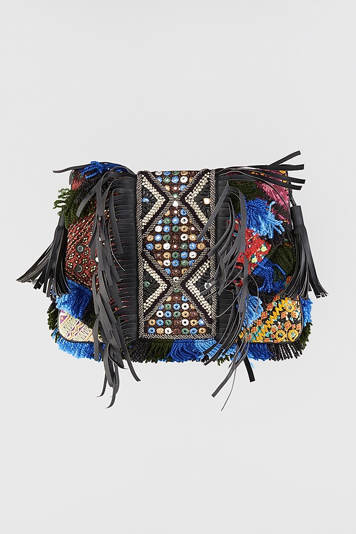 Ash Blue Hand Embroidered Sling Bag by Vipul Shah Bags at Pernia's Pop Up Shop
