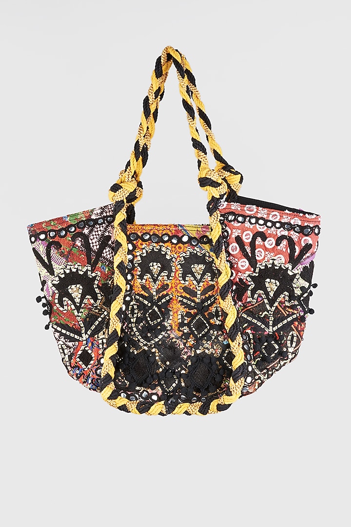 Black Hand Embroidered Tote Bag by Vipul Shah Bags